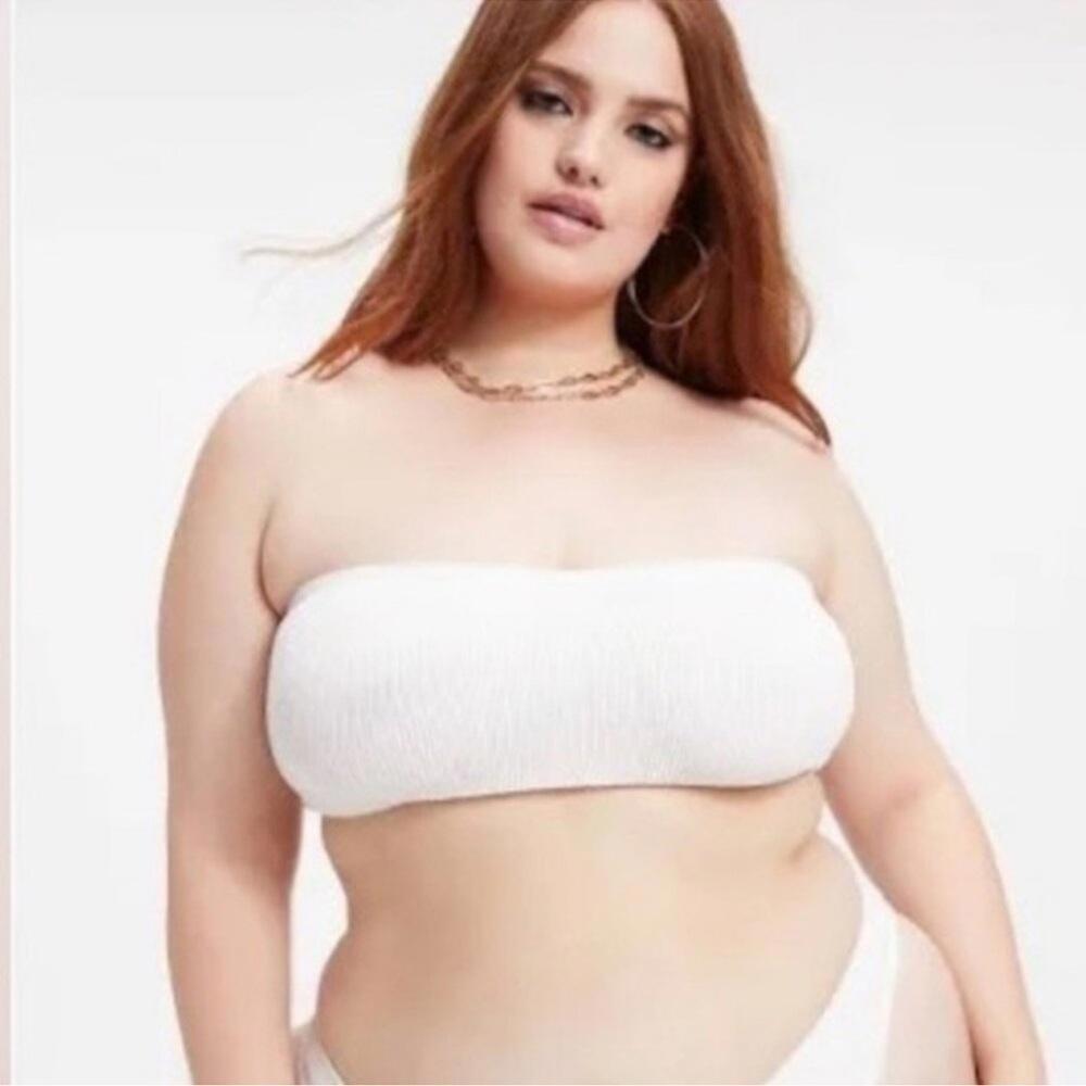 Good American Womens Crinkle Basic Bandeau Bikini Top Ivory Size XS New‎